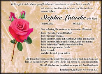 Traueranzeige von Stephie Latuske von Südthüringer Presse