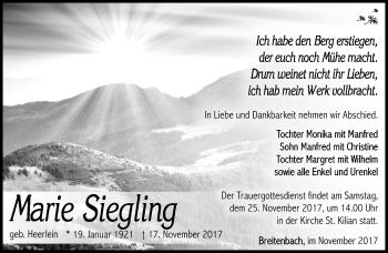 Traueranzeige von Marie Siegling von Südthüringer Presse