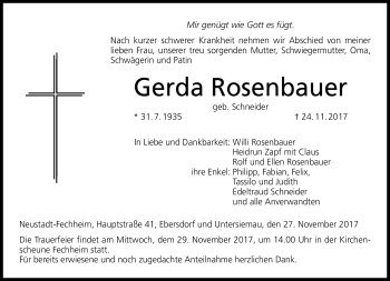 Traueranzeige von Gerda Rosenbauer von Neue Presse Coburg
