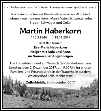Traueranzeige von Martin Haberkorn von Südthüringer Presse