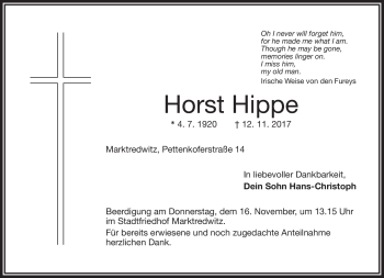 Traueranzeige von Horst Hippe von Frankenpost