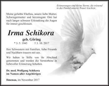 Traueranzeige von Irma Schikora von Südthüringer Presse