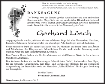 Traueranzeige von Gerhard Lösch von Südthüringer Presse