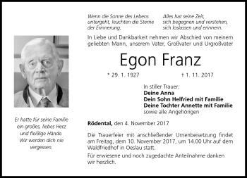 Traueranzeige von Egon Franz von Neue Presse Coburg