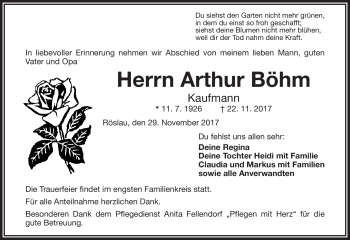 Traueranzeige von Arthur Böhm von Frankenpost