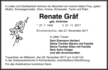 Traueranzeige von Renate Gräf von Frankenpost