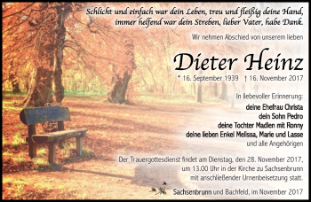 Traueranzeige von Dieter Heinz von Südthüringer Presse
