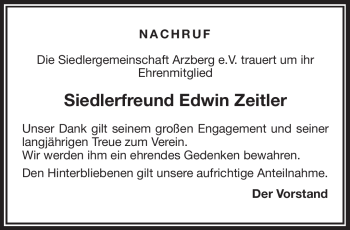 Traueranzeige von Edwin Zeitler von Frankenpost