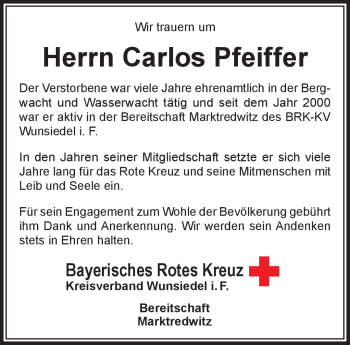 Traueranzeige von Carlos Pfeiffer von Frankenpost