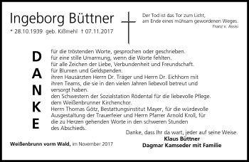 Traueranzeige von Ingeborg Büttner von Neue Presse Coburg
