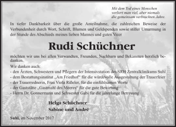Traueranzeige von Rudi Schüchner von Südthüringer Presse