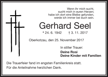 Traueranzeige von Gerhard Seel von Frankenpost