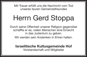 Traueranzeige von Gerd Stoppa von Frankenpost