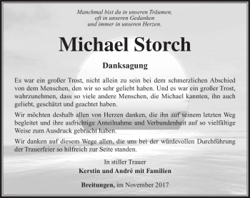Traueranzeige von Michael Storch von Südthüringer Presse