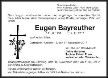 Traueranzeige von Eugen Bayreuther von Frankenpost