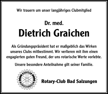 Traueranzeige von Dietrich Graichen von Südthüringer Presse