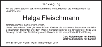 Traueranzeige von Helga Fleischmann von Neue Presse Coburg