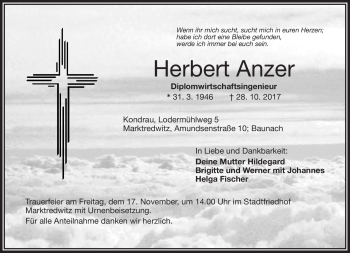 Traueranzeige von Herbert Anzer von Frankenpost