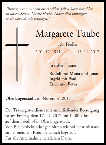 Traueranzeige von Margarete Taube von Neue Presse Coburg