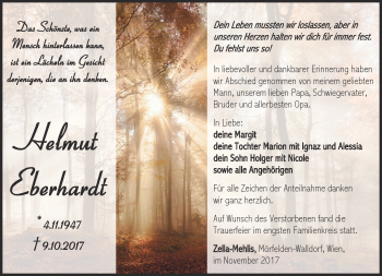Traueranzeige von Helmut Eberhardt von Südthüringer Presse