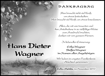 Traueranzeige von Hans Dieter Wagner von Südthüringer Presse