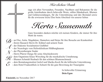 Traueranzeige von Herta Sausemuth von Südthüringer Presse