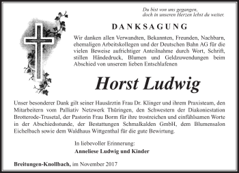 Traueranzeige von Horst Ludwig von Südthüringer Presse