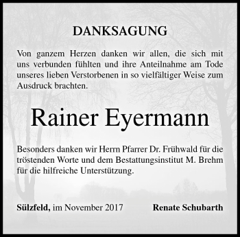 Traueranzeige von Rainer Eyermann von Neue Presse Coburg