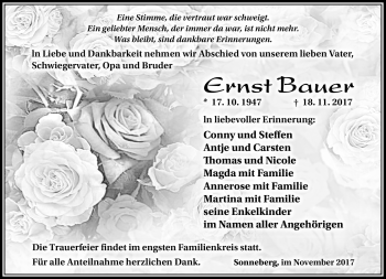 Traueranzeige von Ernst Bauer von Südthüringer Presse