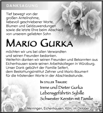 Traueranzeige von Mario Gurka von Südthüringer Presse