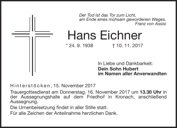 Traueranzeige von Hans Eichner von Neue Presse Coburg