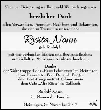 Traueranzeige von Rosita Nonn von Südthüringer Presse