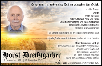Traueranzeige von Horst Dreißigacker von Südthüringer Presse
