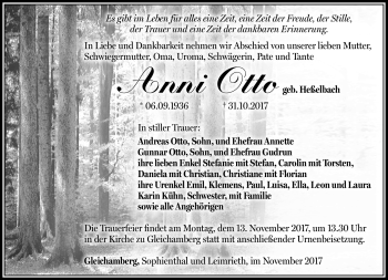 Traueranzeige von Anni Otto von Südthüringer Presse