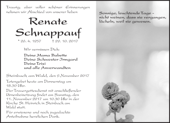 Traueranzeige von Renate Schnappauf von Neue Presse Coburg