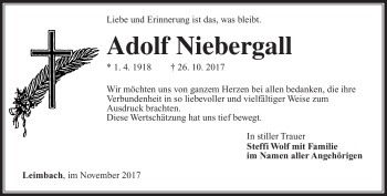 Traueranzeige von Adolf Niebergall von Südthüringer Presse