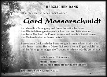 Traueranzeige von Gerd Messerschmidt von Südthüringer Presse