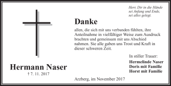 Traueranzeige von Hermann Naser von Frankenpost