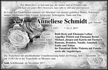 Traueranzeige von Anneliese Schmidt von Südthüringer Presse