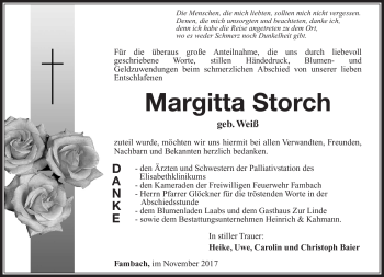 Traueranzeige von Margitta Storch von Südthüringer Presse