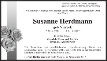 Traueranzeige von Susanne Herdmann von Südthüringer Presse