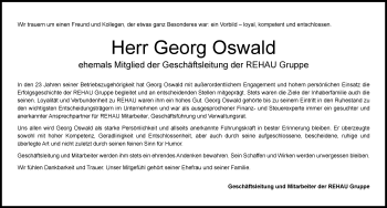 Traueranzeige von Georg Oswald von Frankenpost