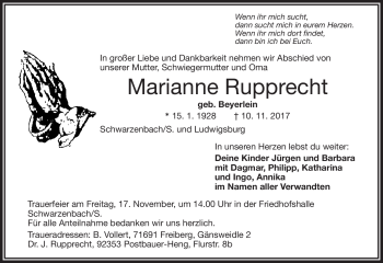 Traueranzeige von Marianne Rupprecht von Frankenpost