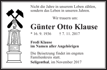 Traueranzeige von Günter Otto Klause von Südthüringer Presse