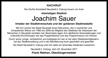 Traueranzeige von Joachim Sauer von Neue Presse Coburg