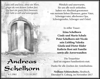 Traueranzeige von Andras Schelhorn von Südthüringer Presse