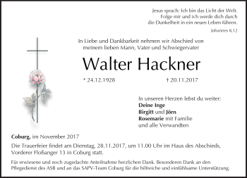 Traueranzeige von Walter Hackner von Neue Presse Coburg