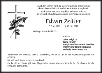 Traueranzeige von Edwin Zeitler von Frankenpost
