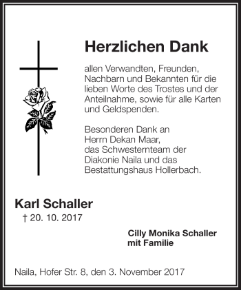 Traueranzeige von Karl Schaller von Frankenpost