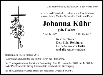 Traueranzeige von Johanna Kühr von Neue Presse Coburg